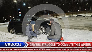 TV News Live Report Edit: Presenter Does Interview with Traffic Accident Car Crash Victim. Car Road