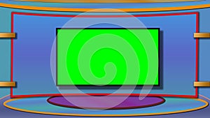 TV news studio background with greenscreen