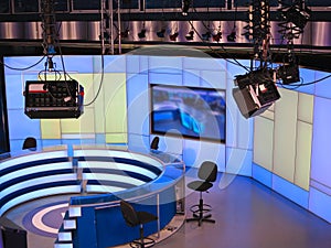 TV NEWS studio with light equipment ready for recording