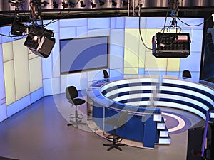 TV NEWS studio with light equipment ready for recording