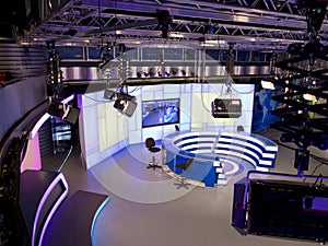 TV NEWS studio with light equipment ready for recording