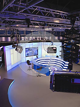 TV NEWS studio with light equipment ready for recording