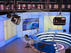 TV NEWS studio with light equipment ready for recording