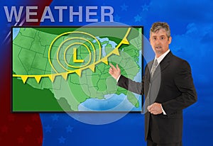 TV news weather meteorologist anchorman reporting photo