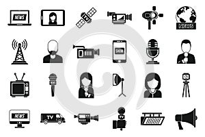 TV presenter news icons set, simple style