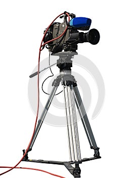 TV Professional studio digital video camera on tripod isolated o
