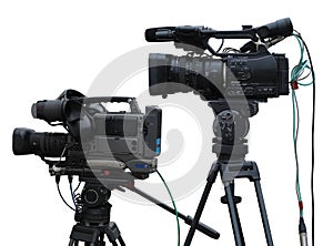 TV Professional studio digital video cameras isolated on white