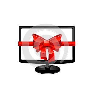 Tv with red bow. Vector