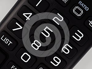 TV remote control, close-up buttons, tinted remote control parts