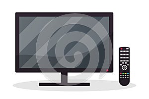 TV with remote control flat illustration isolated on white background