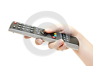 TV remote control in hand