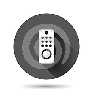 Tv remote icon in flat style. Television sign vector illustration on black round background with long shadow effect. Broadcast