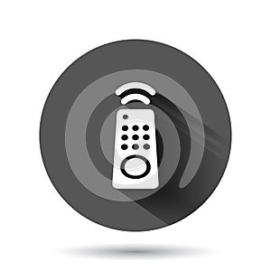 Tv remote icon in flat style. Television sign vector illustration on black round background with long shadow effect. Broadcast