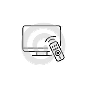 TV And Remote icon. Line style for web template and app. Television, control, channel, vector illustration design on