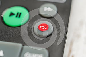 TV remote with recording button. Concept of show business, recording, and radio.