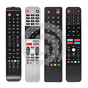 TV remotes on white background