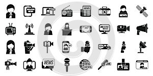 TV reporter icons set simple vector. Studio tv