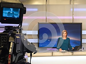 TV reporter at the news desk