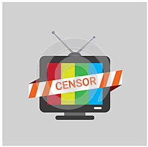 TV with ribbon, forbidden content and censorship logo icon flat illustration vector