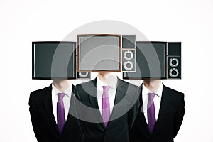 TV screen headed businessmen