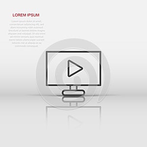 Tv screen icon in flat style. Video vector illustration on white isolated background. Computer monitor business concept
