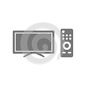 Tv screen and remote control vector icons