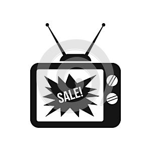 TV screen with Sale text icon, simple style