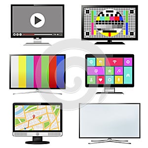 TV screen set isolated on white background