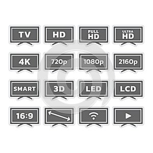 Tv, screen size and resolutions, smart television icons