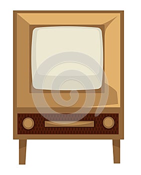 TV set of 50s, retro device in 1950s style isolated screen with wooden panel