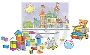 TV set with cartoon and toys in a nursery
