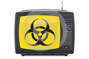 TV set with flag with bio hazard sign, 3D rendering