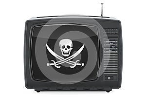 TV set with piracy flag, 3D rendering