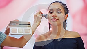 TV Show Infomercial: Female Host, Beauty Expert uses Blush Contour Palette on a Beautiful Black