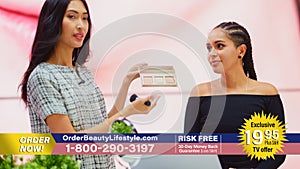 TV Show Infomercial: Female Host, Beauty Expert uses Blush Contour Palette on a Beautiful Black