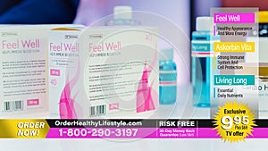 TV Show Product Infomercial: Professionals Present Package Boxes with Health Care Medical photo
