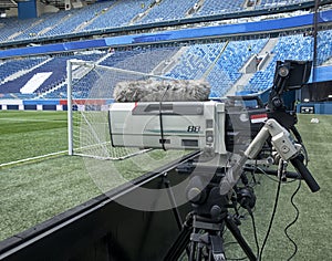 TV at the soccer. Professional digital video camera