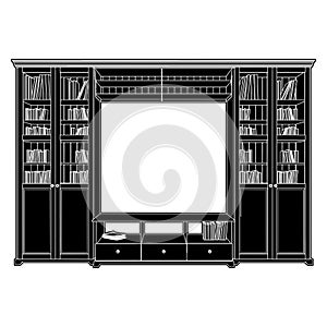TV Stand Bookcase Vector 01. Isolated On White Background.