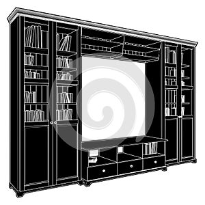 TV Stand Bookcase Vector 01. Isolated On White Background.