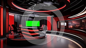 Tv Studio. Backdrop for TV shows .TV on wall. News studio. Generative AI technology