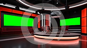 Tv Studio. Backdrop for TV shows .TV on wall. News studio. Generative AI technology