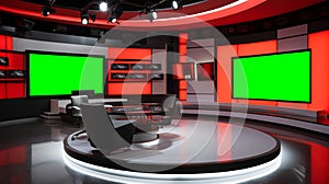 Tv Studio. Backdrop for TV shows .TV on wall. News studio. Generative AI technology