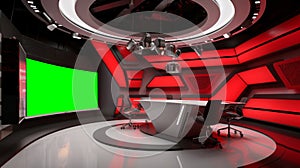 Tv Studio. Backdrop for TV shows .TV on wall. News studio. Generative AI technology