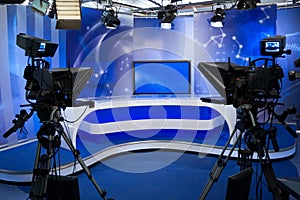 TV studio with camera and lights