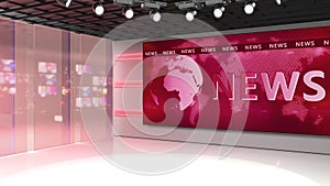 Tv studio. News room. Blye and red background. General and close-up shot. News Studio. Studio Background. Newsroom