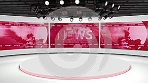 Tv studio. News room. Blye and red background. General and close-up shot. News Studio. Studio Background. Newsroom