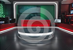 Tv studio News room Blye and red background General and close up shot News Studio Studio Background Newsroom bakground The perfect