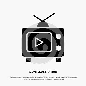 TV, Television, Play, Video solid Glyph Icon vector