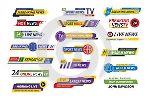 TV title news bar logos, news feeds, television, radio channels.