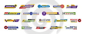 TV title news bar logos, news feeds, television, radio channels